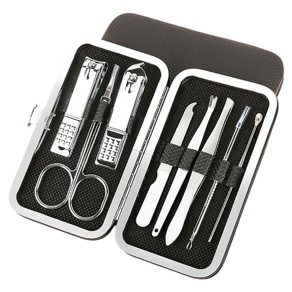 Portable 8 Piece Nail Clipper Set with Travel for Complete Manicure and Pedicure Care Kit Including Stainless Steel Tools