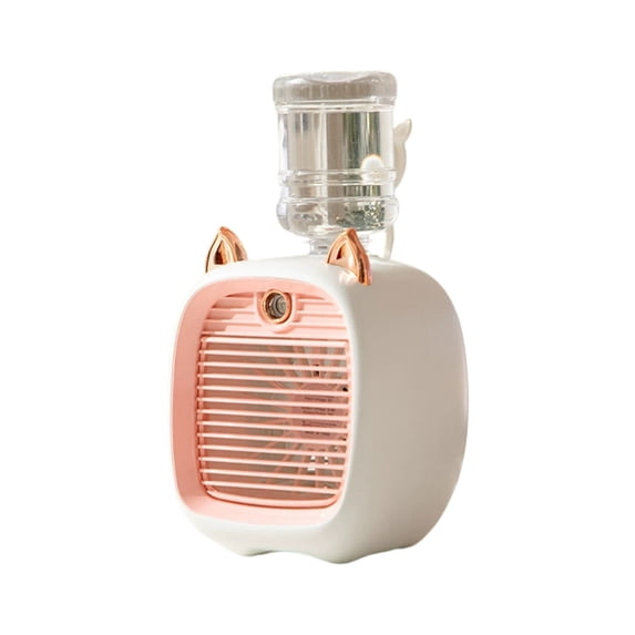 Portable Nano Spray Cooling Fan,Cute Fox Shaped Small USB Rechargeable Fan with 3 Speed,2 In 1 Mist Humidifier Desk Fan with Water Tank for Dorm Home Office(Pink)