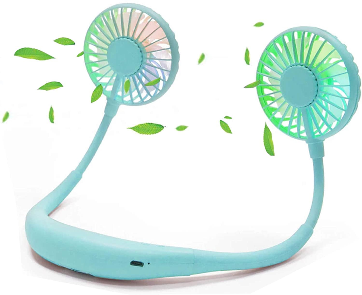Blue Wearable Neck Fan with LED and Aromatherapy
