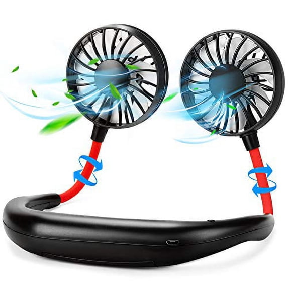 Portable Neck Fan, Hand Free Personal Mini Fans USB Rechargeable,360 Degree Free Rotation for Traveling, Sports, Office, Reading (3 Speed Adjustable, Headphone Design) Wearable Neckband Cooler (Black)