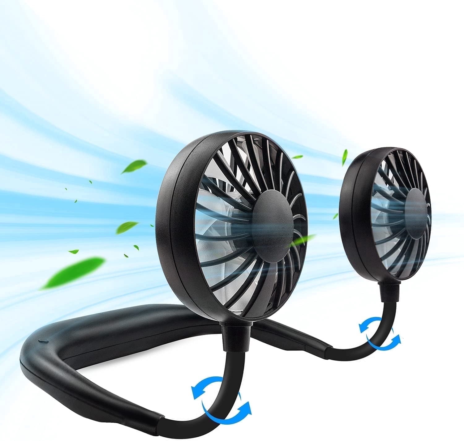 Hands-Free Neck Fan, Lightweight Wearable Cooling Fan, 3-Speed Adjustable, 360° Rotatable Dual Head Fan, USB Rechargeable for Office, Travel, Summer