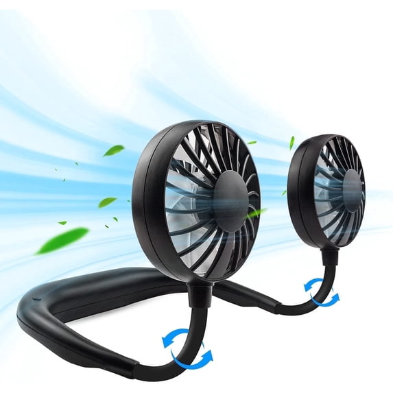 Hands-Free Neck Fan, Lightweight Wearable Cooling Fan, 3-Speed Adjustable, 360° Rotatable Dual Head Fan, USB Rechargeable for Office, Travel, Summer