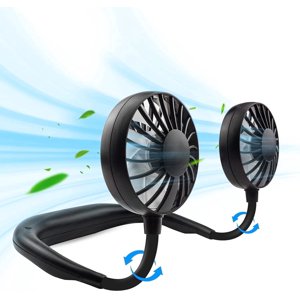Hands-Free Neck Fan, Lightweight Wearable Cooling Fan, 3-Speed Adjustable, 360° Rotatable Dual Head Fan, USB Rechargeable for Office, Travel, Summer