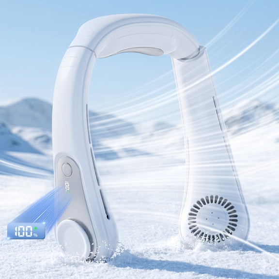 Portable Neck Fan, Rechargeable Wearable Fan with 5000mAh Battery, 5-Speed, 360 Surround Cooling with Ergonomic Neck Support, LED Display, Hands-Free Bladeless Design for Indoor & Outdoor Use