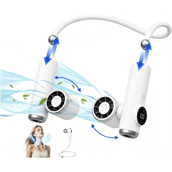 Portable Neck Fan, Hands Free Usb Rechargeable Personal Fan, 4000mAh Battery Powerful Airflow 360° Adjustable 3 in 1 Portable Fan as Neck Fan/Handheld Fan/Desktop Fan for Home Office Outdoor Travel