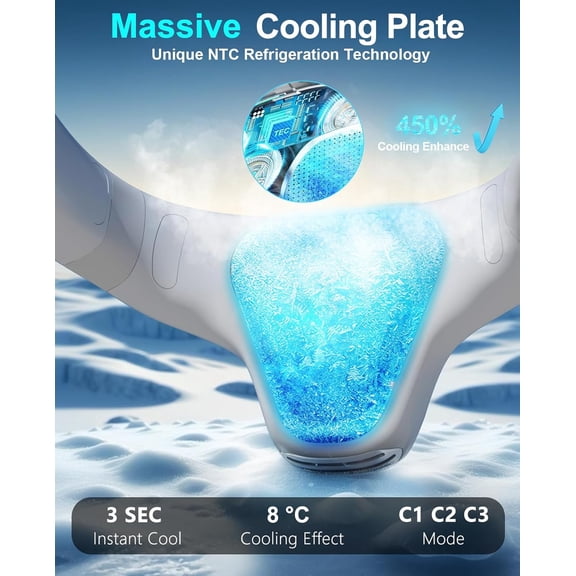 Portable Neck Fan with Semiconductor Cooling Plate, 360    Airflow Wearable Personal AC Quiet Back Outlet 6000mAh Rechargeable for Travel Office