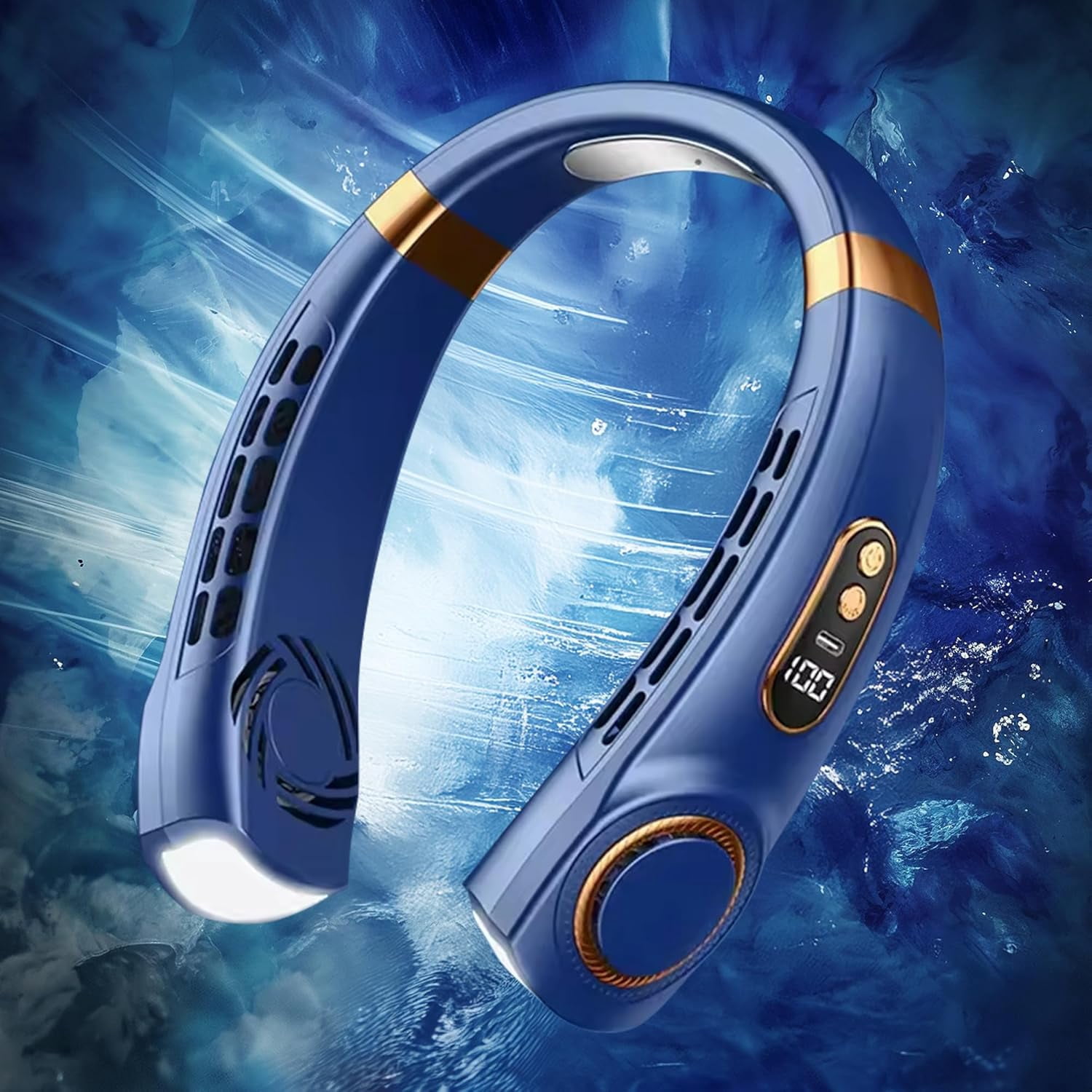 Portable Neck Fans 3000 MAH Battery Capacity 12 Hours of use That Blow Cold Air 360 Degree Rotation 3 Speed Neck Fan Rechargeable Ventilador Turbo Cooler Travel Rechargeable (BLUE)
