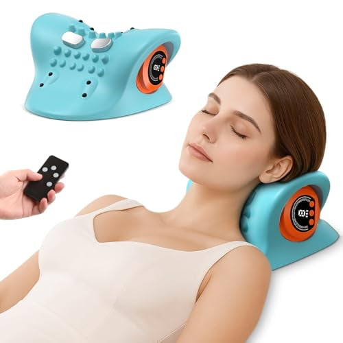 Portable Neck Massager with Heating and Vibration, 4-in-1 Customizable Massage Modes for Muscle Tension Relief, Wireless Remote Control, Cervical Traction Device