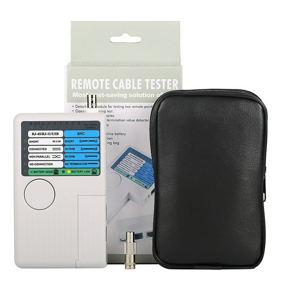 Portable Network Cable Tester RJ-11, RJ-45, USB, BNC Straight/Crossover Indications Audible Test Results