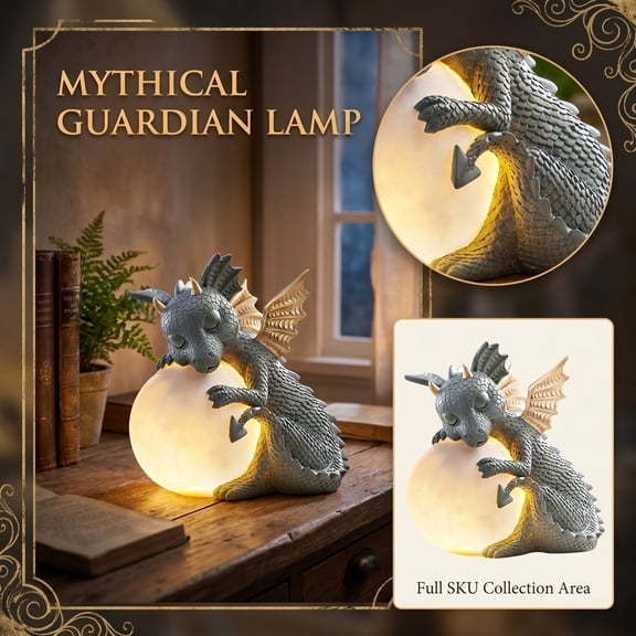Portable Night Light, Resin Cuddly Sleeping Dragon Figure Light, Night Light for Girls, Sweet Student Girl Nursery Decor, Thoughtful Housewarming Gift, Battery Operated Small