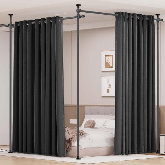 Portable No-Drill Room Divider Curtain Stand, Adjustable 28-114 Inches Wide, Heavy Duty Metal Space Separator Panel