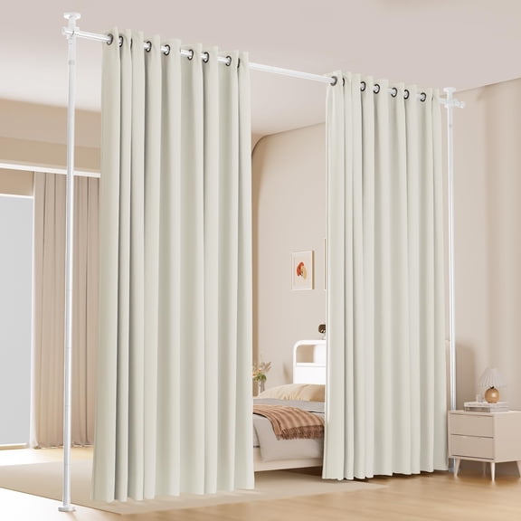 Portable No-Drill Room Divider Curtain Stand, Adjustable 28-70 Inches Wide, Heavy Duty Metal Space Separator Panel