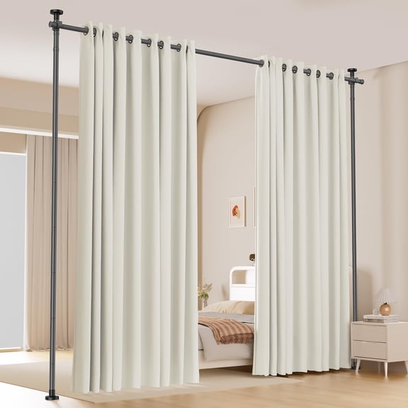 Portable No-Drill Room Divider Curtain Stand, Adjustable 28-70 Inches Wide, Heavy Duty Metal Space Separator Panel
