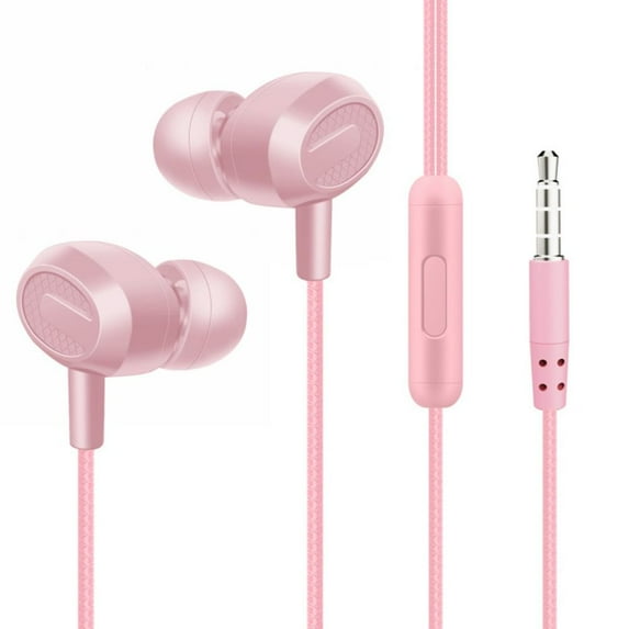 Portable Noise Canceling Earbuds Music Earphones 3.5mm In Ear InEar Microphone Earphones Headphones Wired Headset PINK