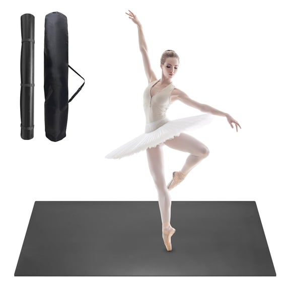 Portable Non-Slip Dance Floor Mat 6x4ft - 5mm Thick PVC Marley for Ballet, Jazz, Fitness, Home Gym - Shock Absorbing, Easy to Clean, Storage Bag Included - Color: Black