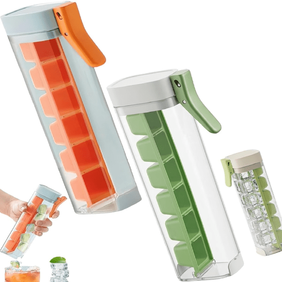 Portable One Glass Ice Maker  Silicone Ice Cube Tray with Handle, 6-Grid Easy Release Mold for Freezer, One-Hand Pressing Tool (RL Mix, 2 PCS)