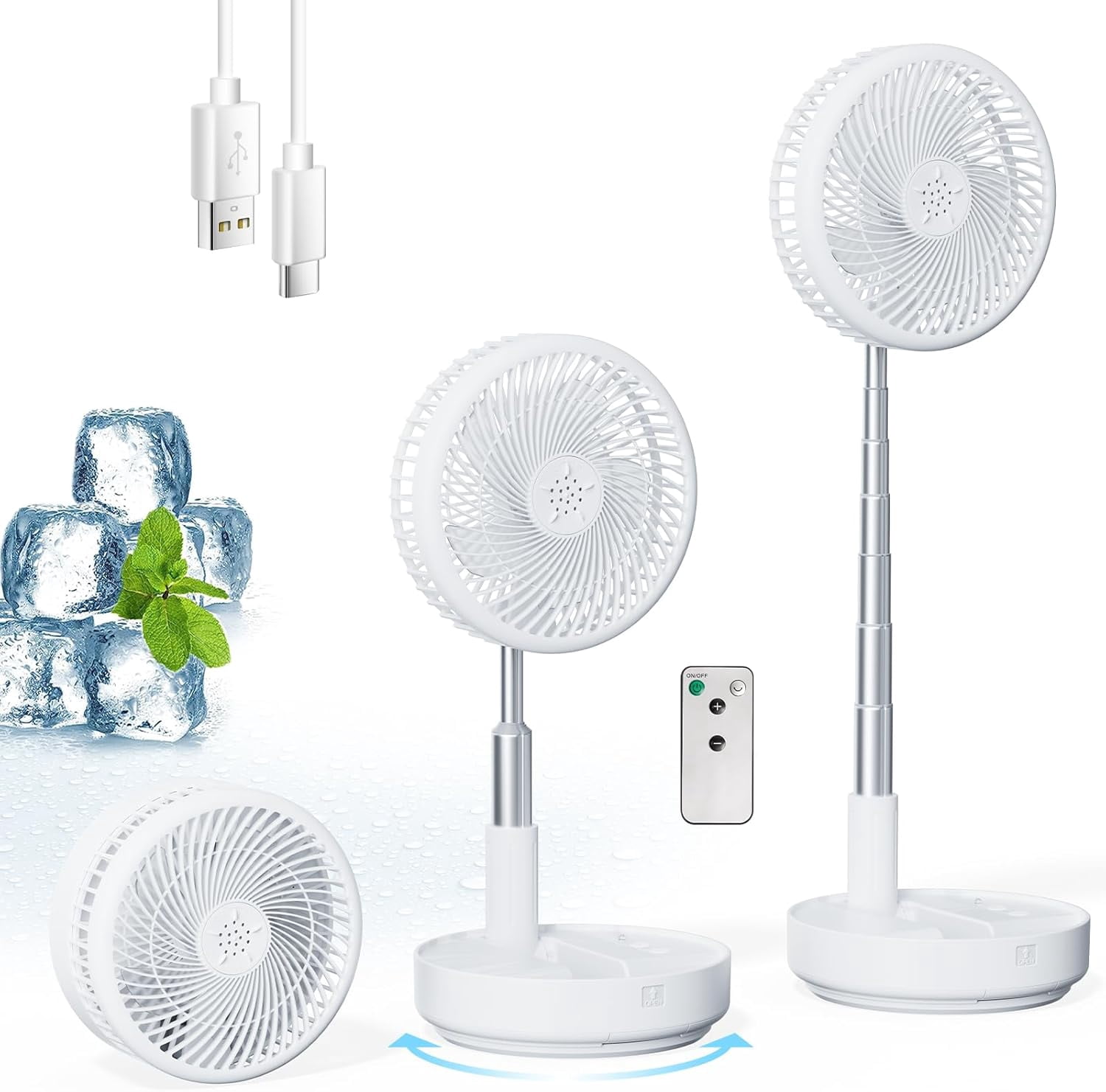 Portable Oscillating Rechargeable Fan, Battery Operated with 4 Speed ...