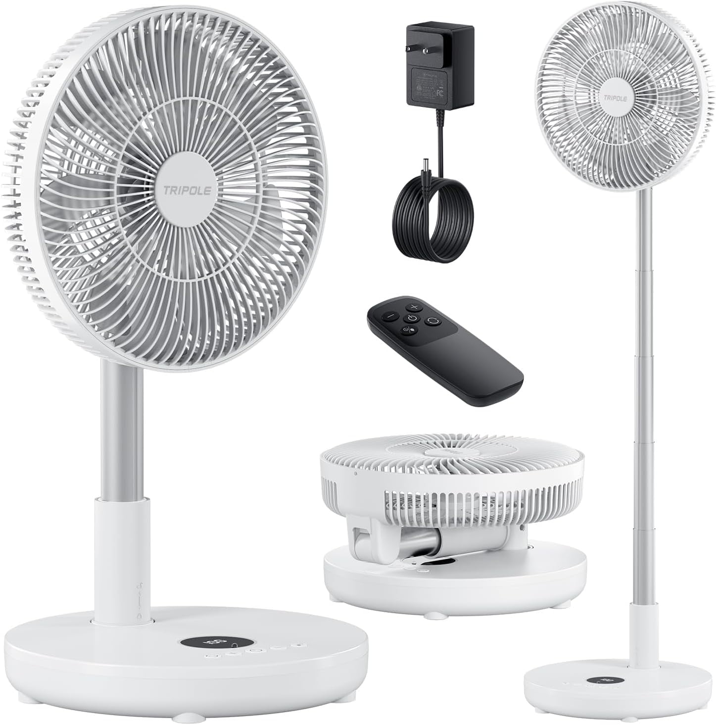 Portable Oscillating Standing Fan with Remote, Quiet 12" Rechargeable Pedestal Fan for Bedroom Office, Foldable Battery Powered Travel Fan, Adjustable Height, 8H Timer, 6 Speeds, 44.4Wh