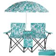 thumbnail image 1 of Portable Outdoor 2-Seat Camping Folding Chair with Adjustable Sun Umbrella - Heavy Duty Foldable Beach Chairs with Storage Pocket and Cup Holders for Patio/Pool/Park, Pineapple, 1 of 8