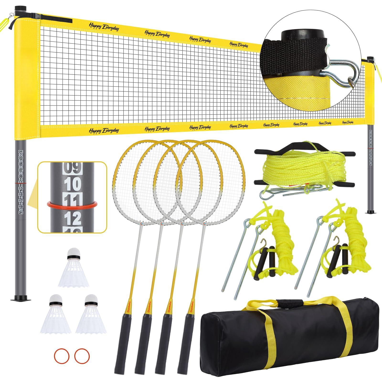Portable Outdoor Badminton Net Set System For Backyard Lawn Beach  With Durable 4 Carbon Aluminum Rackets 3 Birdies And Carrying Bag