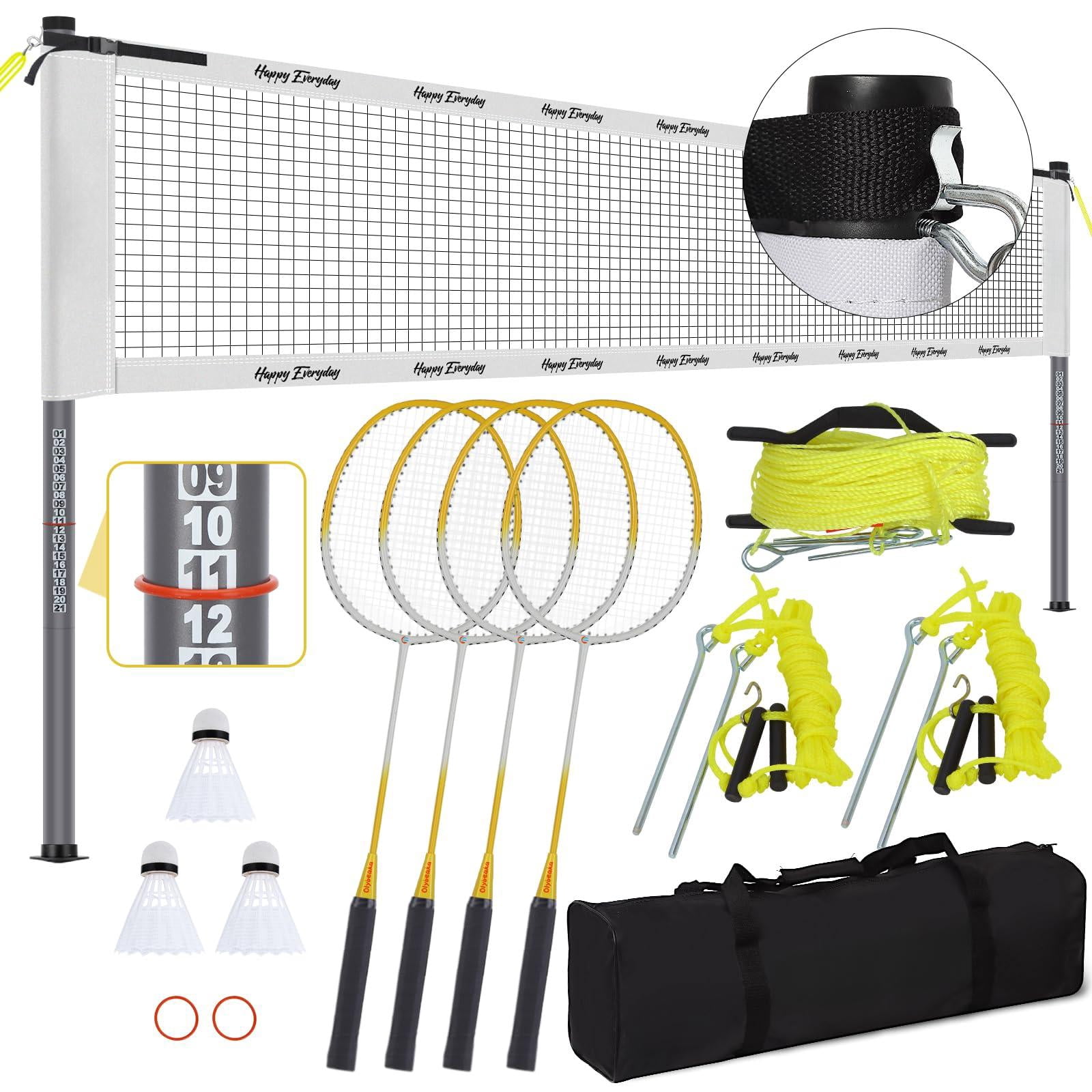 Portable Outdoor Badminton Net Set System For Backyard Lawn Beach  With Durable 4 Carbon Aluminum Rackets 3 Birdies And Carrying Bag