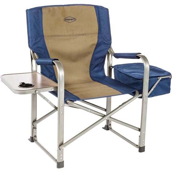Portable Outdoor Beach Patio Lawn Director's Chair w/Cooler, Table, & Cup Holder for Backyard, Tailgate, & Sports, 350LB Capacity, Navy/Tan