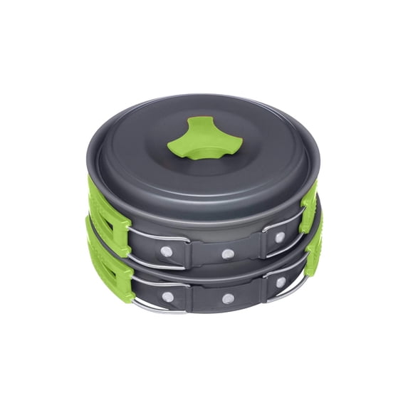 Portable Outdoor Camping Cookware Set for Backpacking, Hiking, and Picnics with Foldable Handles and Nestable Design(Green)