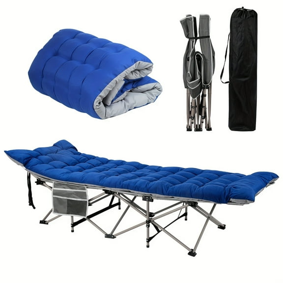Portable Outdoor Camping Cot with Mattress - Heavy Duty Folding Bed for Adults, Oxford Fabric, Storage Pocket for Camping, Tent, Beach
