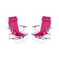thumbnail image 1 of Portable Outdoor Camping Folding Chair Set of 2 with 4 Position Backrest, Back Bag and Cup Holder, Heavy Duty Foldable Beach Chairs with Headrest Pillow and Wood Handrail for Patio/Park, Pink, 1 of 9