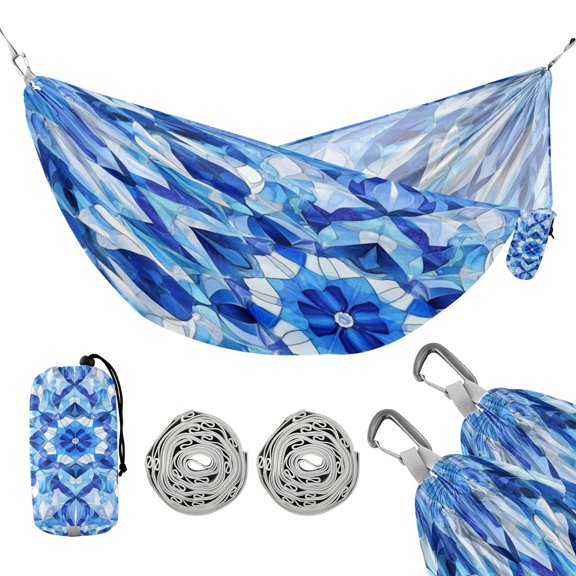 Portable Outdoor Camping Hammock Travel Hammock Ideal for Backpacking, Hiking, and Travel Blue Kaleidoscope Pattern