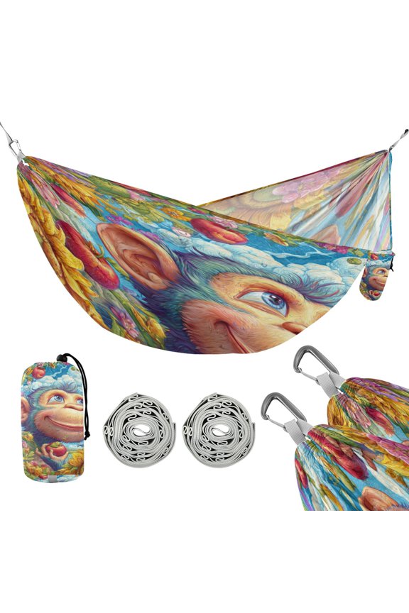Portable Outdoor Camping Hammock Travel Hammock Ideal for Backpacking, Hiking, and Travel Blue Monkey in The Garden