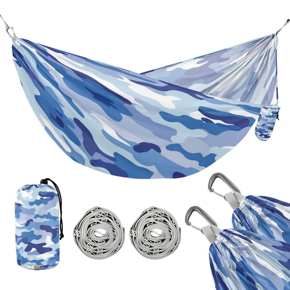 Portable Outdoor Camping Hammock Travel Hammock Ideal for Backpacking, Hiking, and Travel Blue and White Camouflage
