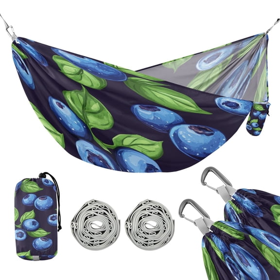 Portable Outdoor Camping Hammock Travel Hammock Ideal for Backpacking, Hiking, and Travel Blueberry with Leaves