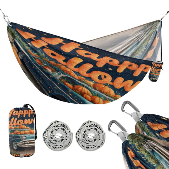 Portable Outdoor Camping Hammock Travel Hammock Ideal for Backpacking, Hiking, and Travel Classic Car Loaded with Pumpkins