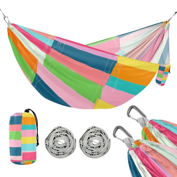 Portable Outdoor Camping Hammock Travel Hammock Ideal for Backpacking, Hiking, and Travel Colorful Squares