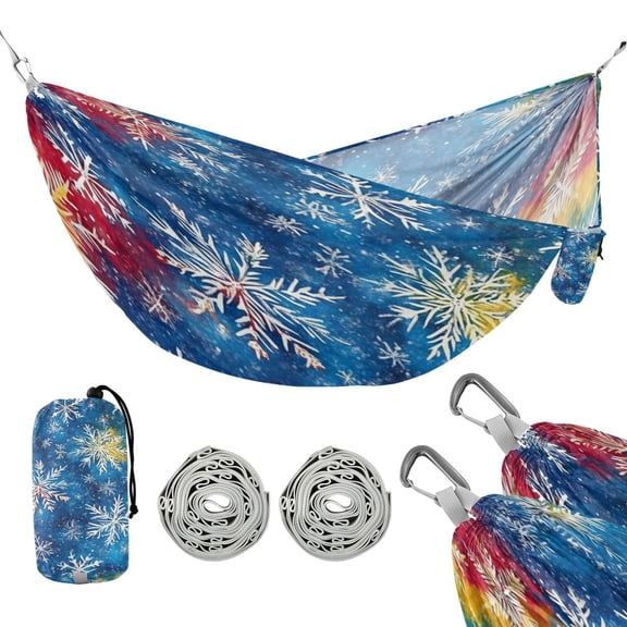 Portable Outdoor Camping Hammock Travel Hammock Ideal for Backpacking, Hiking, and Travel Colorful Tie-dye Snowflake