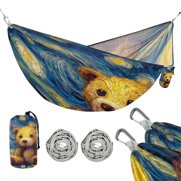 Portable Outdoor Camping Hammock Travel Hammock Ideal for Backpacking, Hiking, and Travel Cute Bear under The Stars