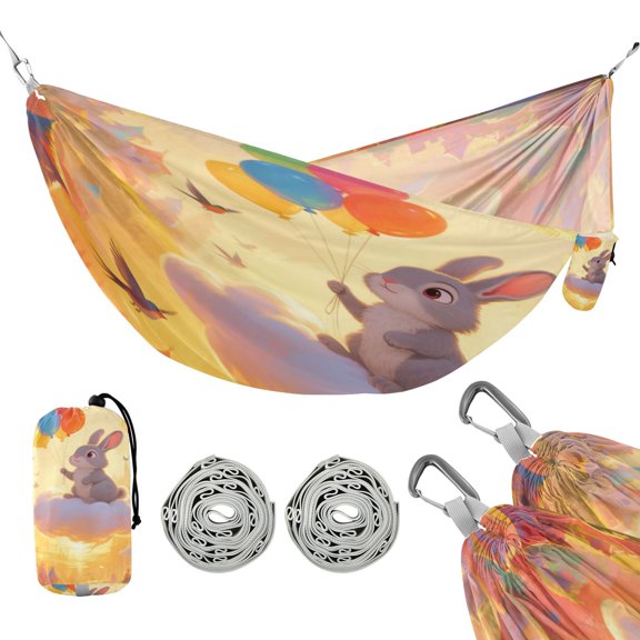 Portable Outdoor Camping Hammock Travel Hammock Ideal for Backpacking, Hiking, and Travel Cute Bunny on A Cloud