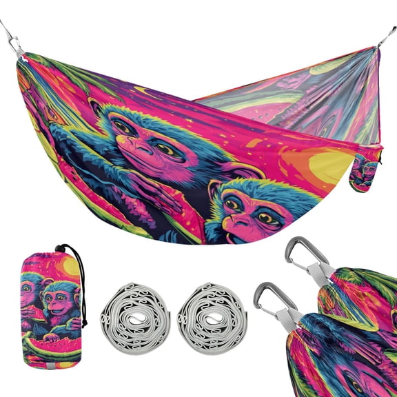 Portable Outdoor Camping Hammock Travel Hammock Ideal for Backpacking, Hiking, and Travel Cute Monkeys Eating Watermelon