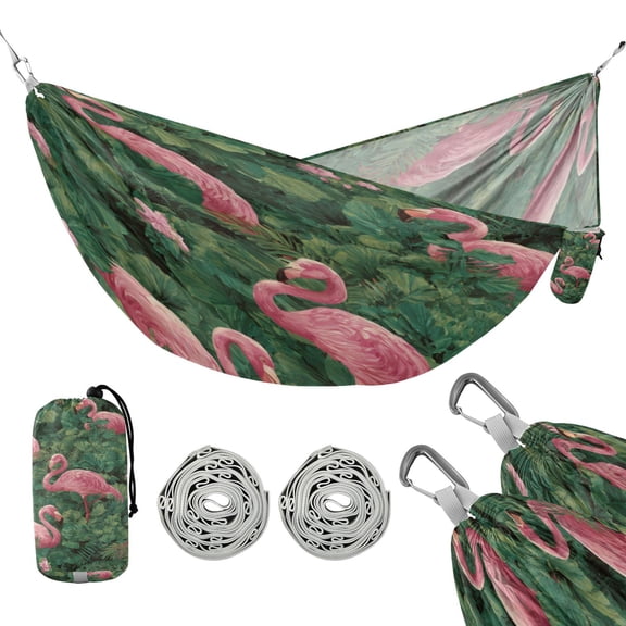 Portable Outdoor Camping Hammock Travel Hammock Ideal for Backpacking, Hiking, and Travel Flamingos in Tropical Jungle