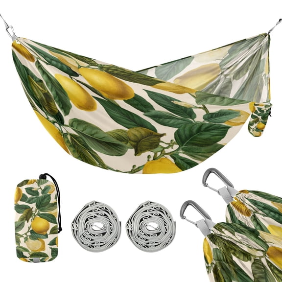 Portable Outdoor Camping Hammock Travel Hammock Ideal for Backpacking, Hiking, and Travel Lemon and Leaf Pattern