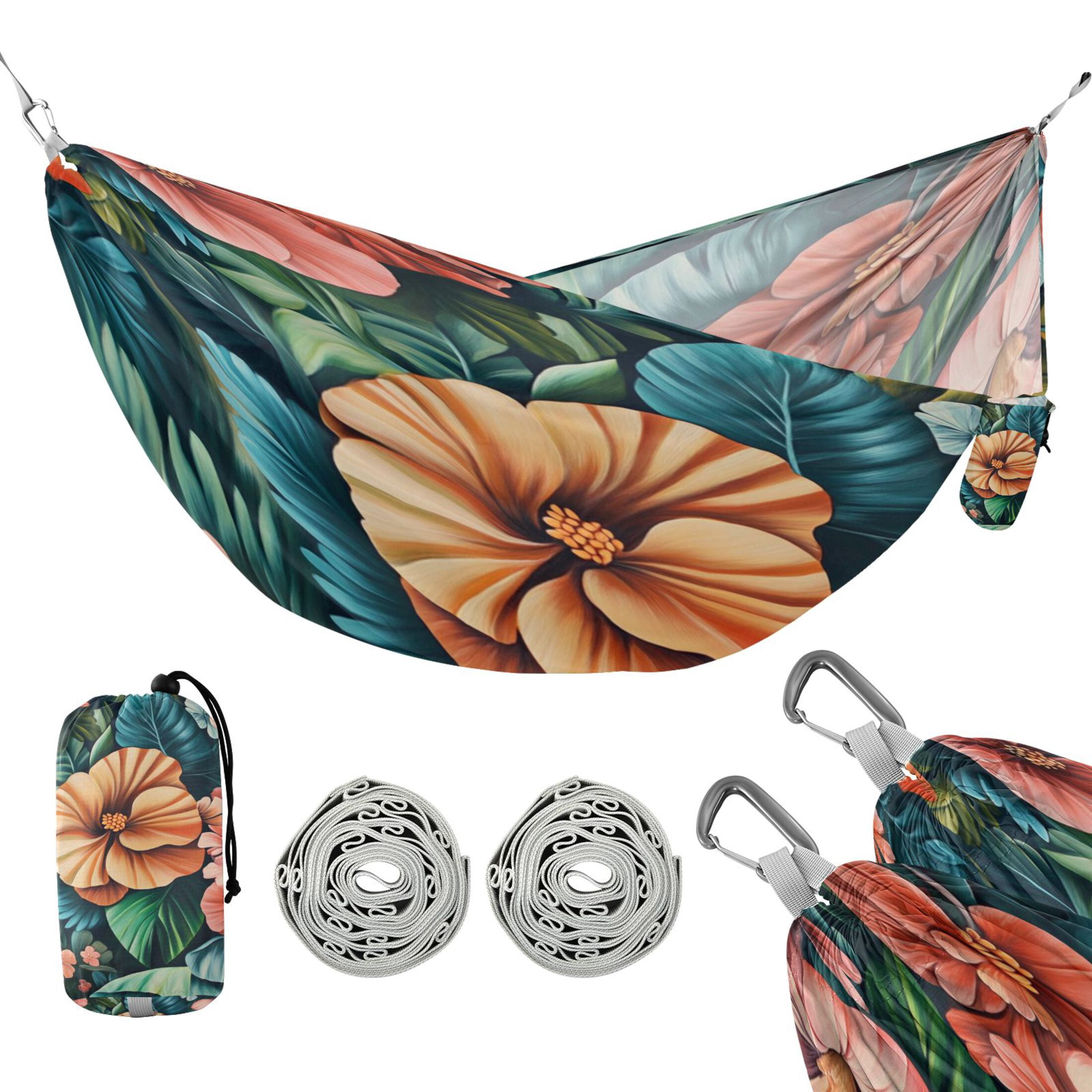 Portable Outdoor Camping Hammock Travel Hammock Ideal for Backpacking, Hiking, and Travel Multicolor Painting Flowers