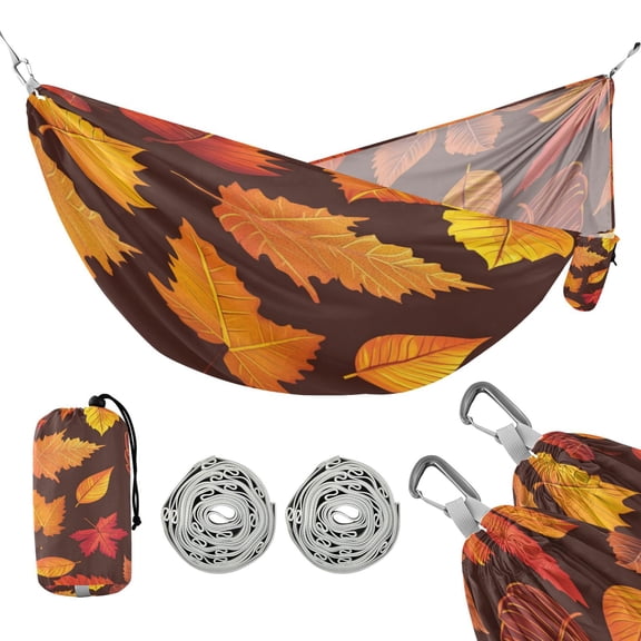 Portable Outdoor Camping Hammock Travel Hammock Ideal for Backpacking, Hiking, and Travel Orange Maple Leaves