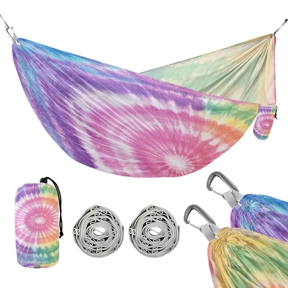 Portable Outdoor Camping Hammock Travel Hammock Ideal for Backpacking, Hiking, and Travel Pastel Rainbow Tie-dye