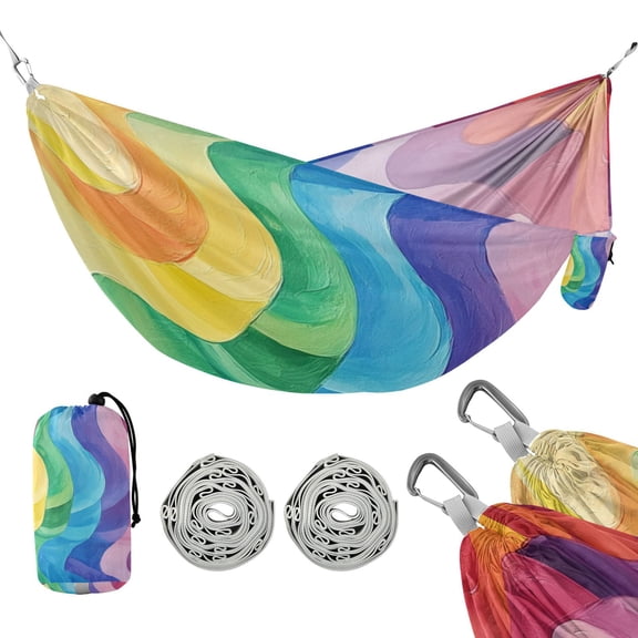 Portable Outdoor Camping Hammock Travel Hammock Ideal for Backpacking, Hiking, and Travel Rainbow Color Vertical Wave