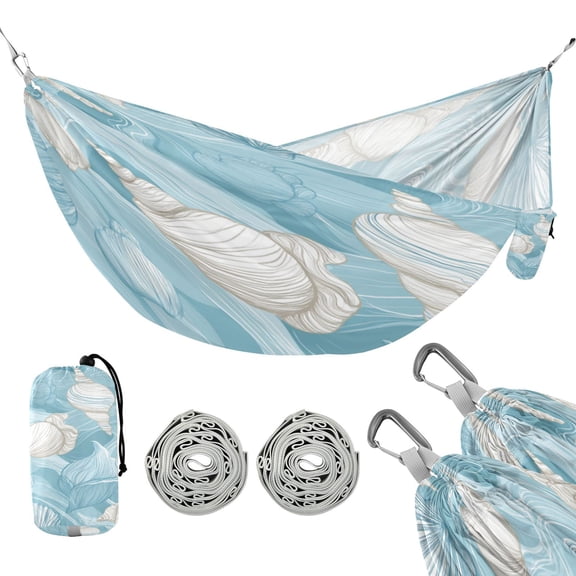 Portable Outdoor Camping Hammock Travel Hammock Ideal for Backpacking, Hiking, and Travel Seashells and Sea Waves Pattern