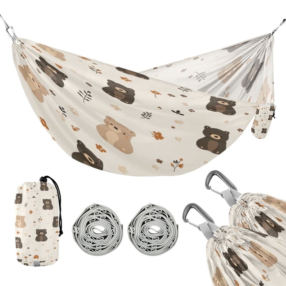 Portable Outdoor Camping Hammock Travel Hammock Ideal for Backpacking, Hiking, and Travel Small Bear Pattern