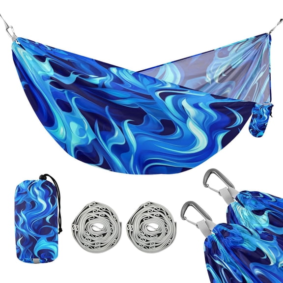 Portable Outdoor Camping Hammock Travel Hammock Ideal for Backpacking, Hiking, and Travel Virbant Blue Blaze Pattern