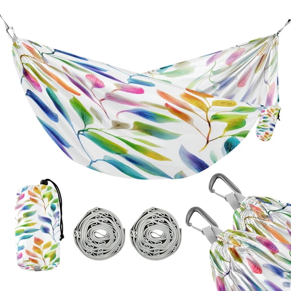 Portable Outdoor Camping Hammock Travel Hammock Ideal for Backpacking, Hiking, and Travel Watercolor Floral Leaves Pattern