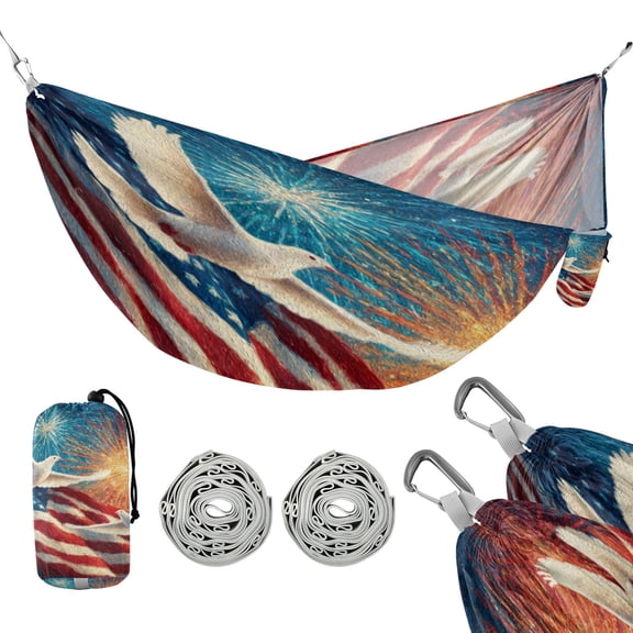 Portable Outdoor Camping Hammock Travel Hammock Ideal for Backpacking, Hiking, and Travel White Dove and American Flag